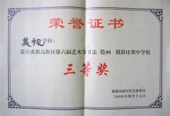 我校榮獲高新區(qū)第6屆藝術書法節(jié)比賽中學組三等獎